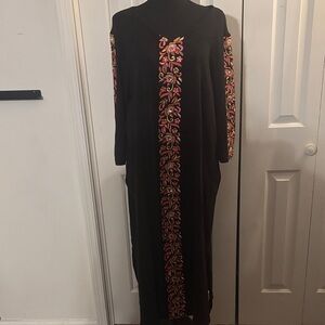 Cabernet Black Maxi Dress with Pink Embroidery